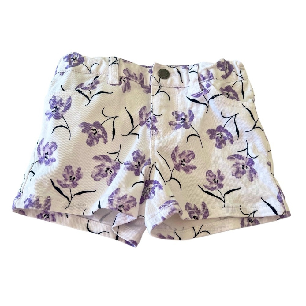 Genuine Kids OshKosh Girls Denim White Shorts with Lavender Floral Print | 2T